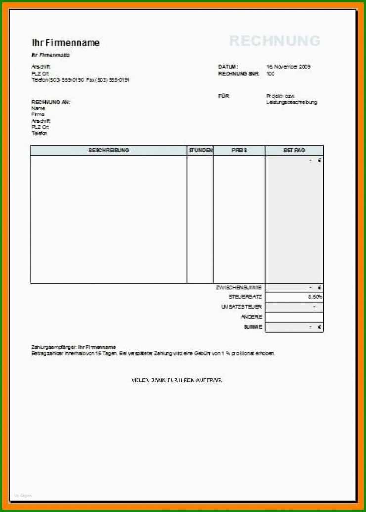 Rechnung Von Privat Vorlage