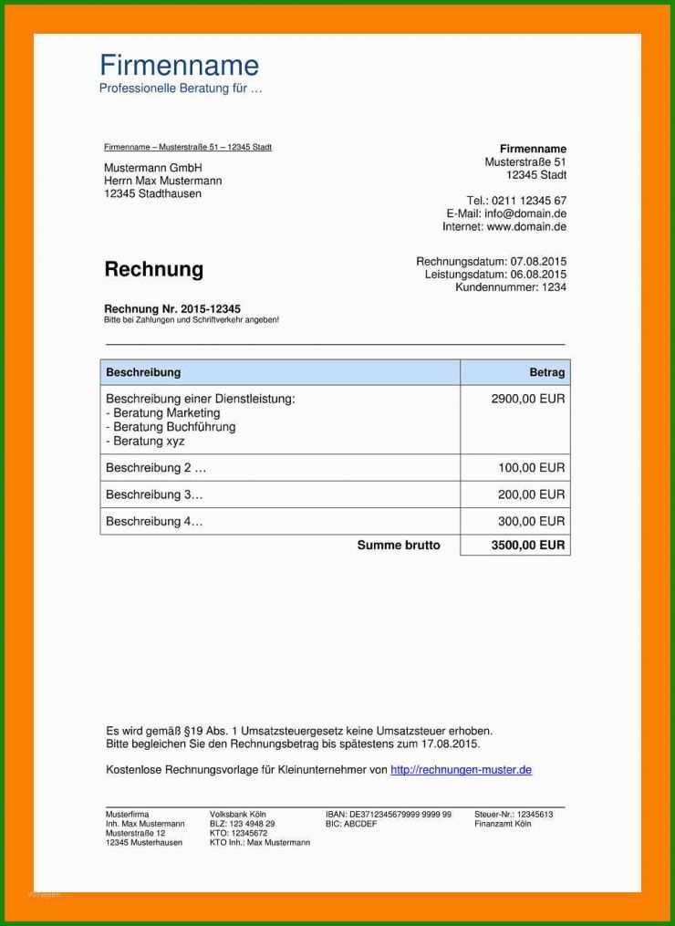 Rechnung Von Privatperson Vorlage