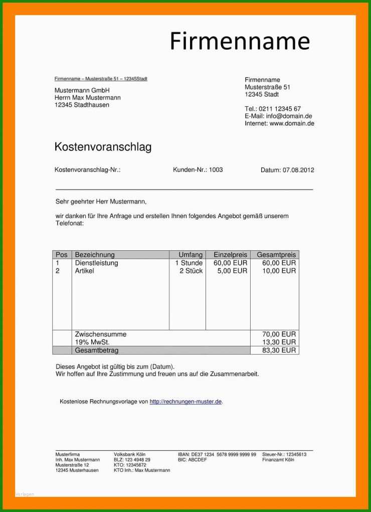 Rechnung Vorlage 2019