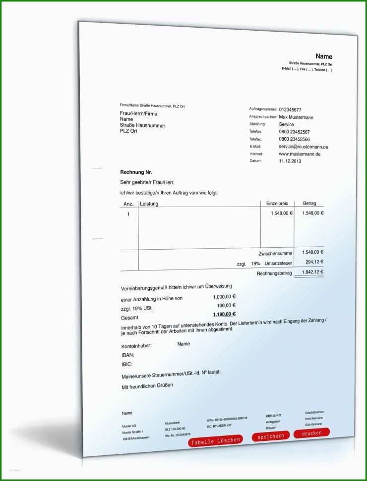 Rechnung Vorlage Anzahlung