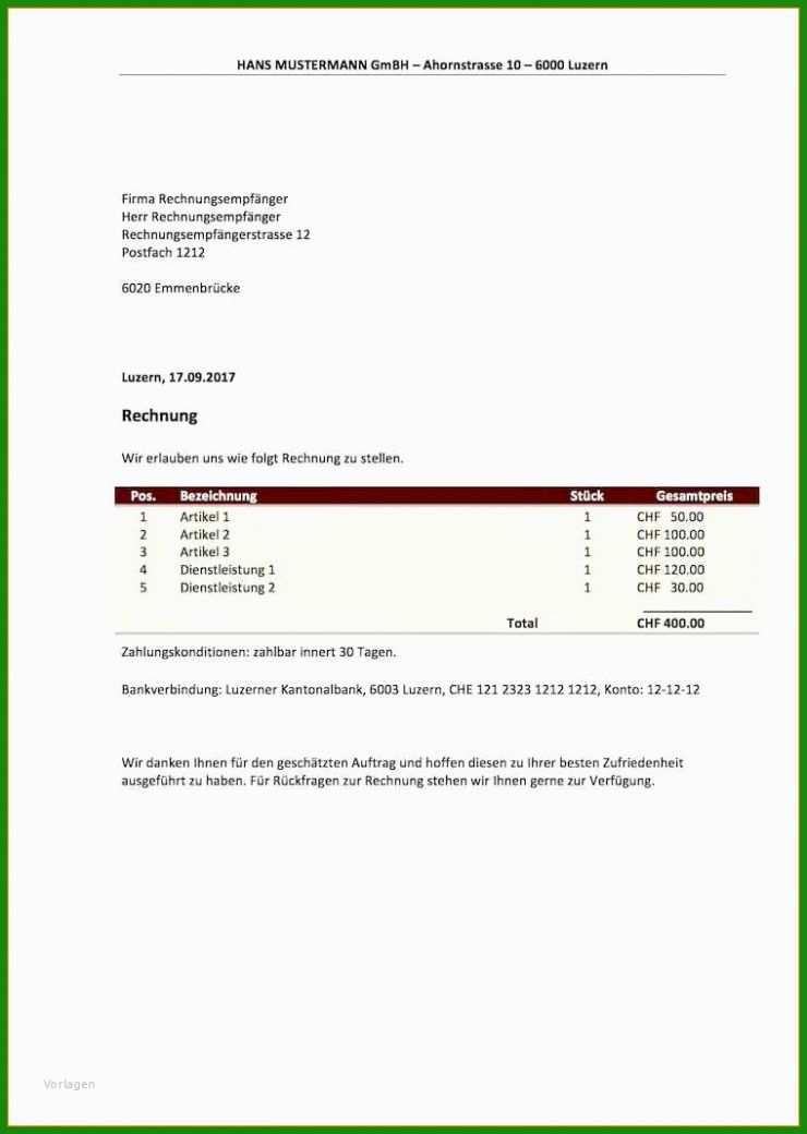 Rechnung Vorlage Barzahlung
