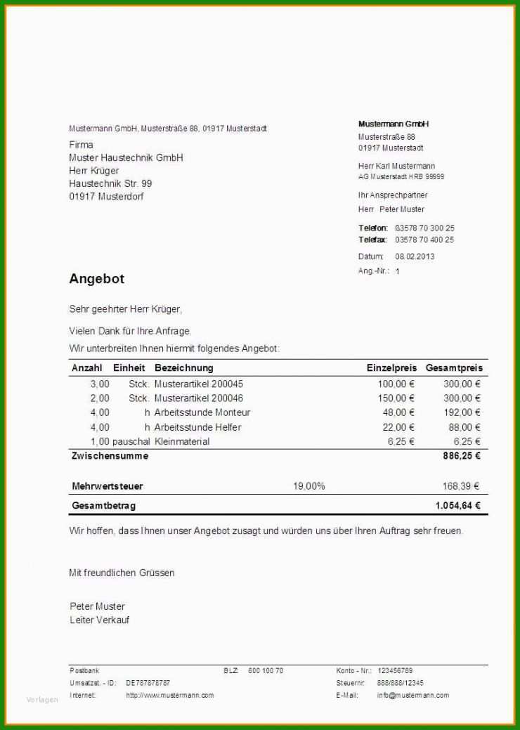 Rechnung Vorlage Dienstleistung