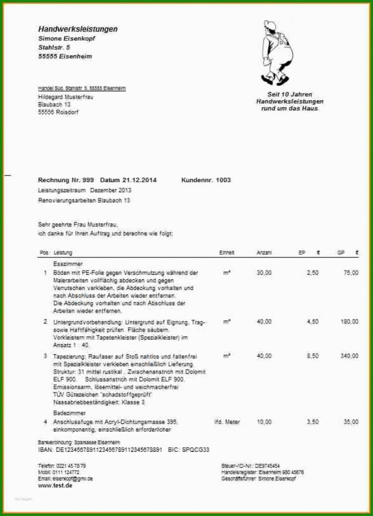 Rechnung Vorlage Handwerker