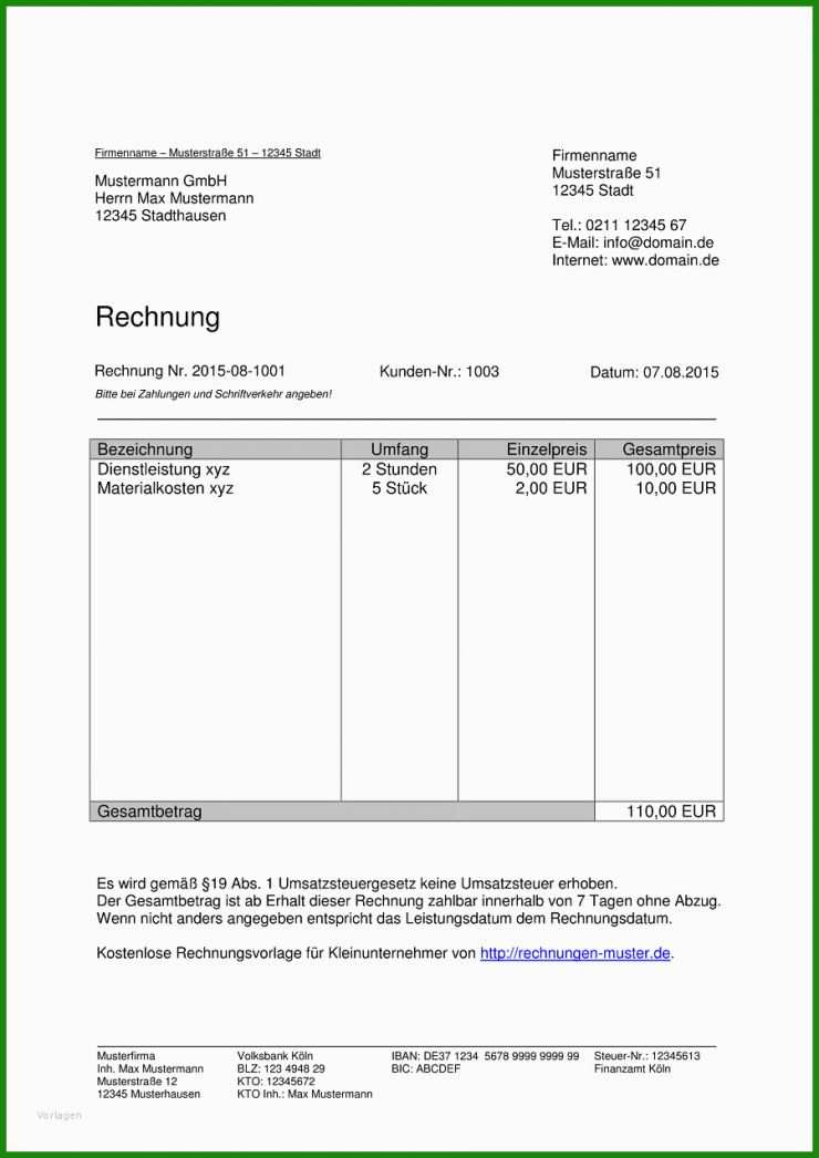 Rechnung Vorlage Kleinunternehmer österreich