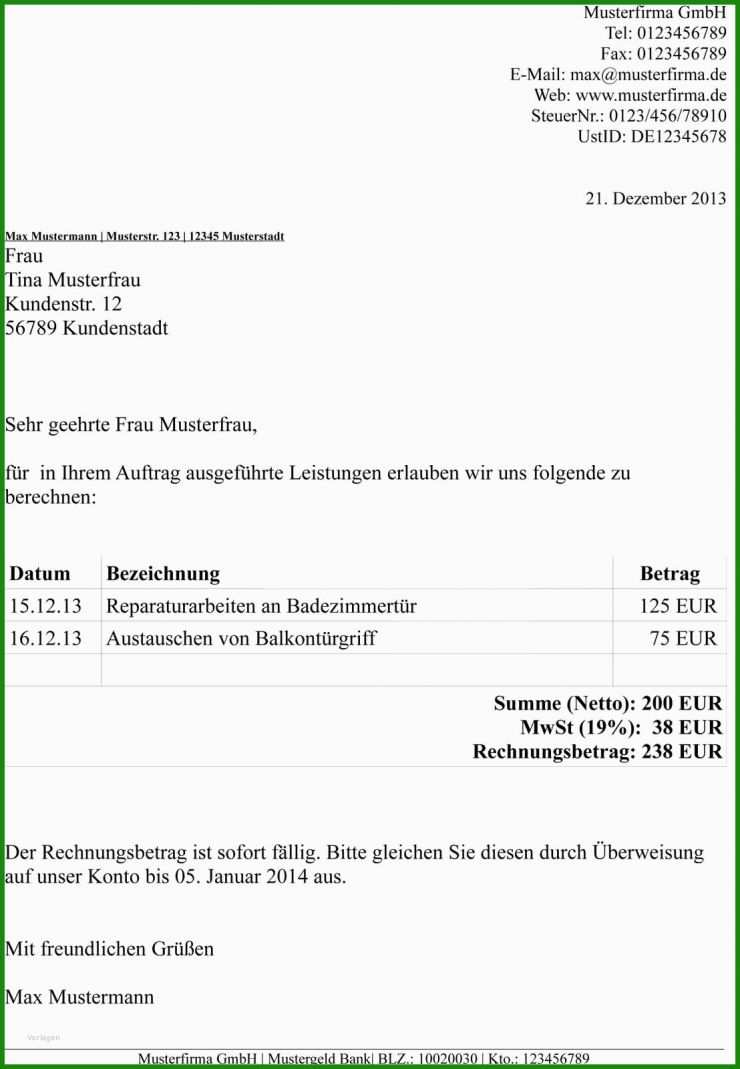 Rechnung Vorlage Ohne Gewerbe