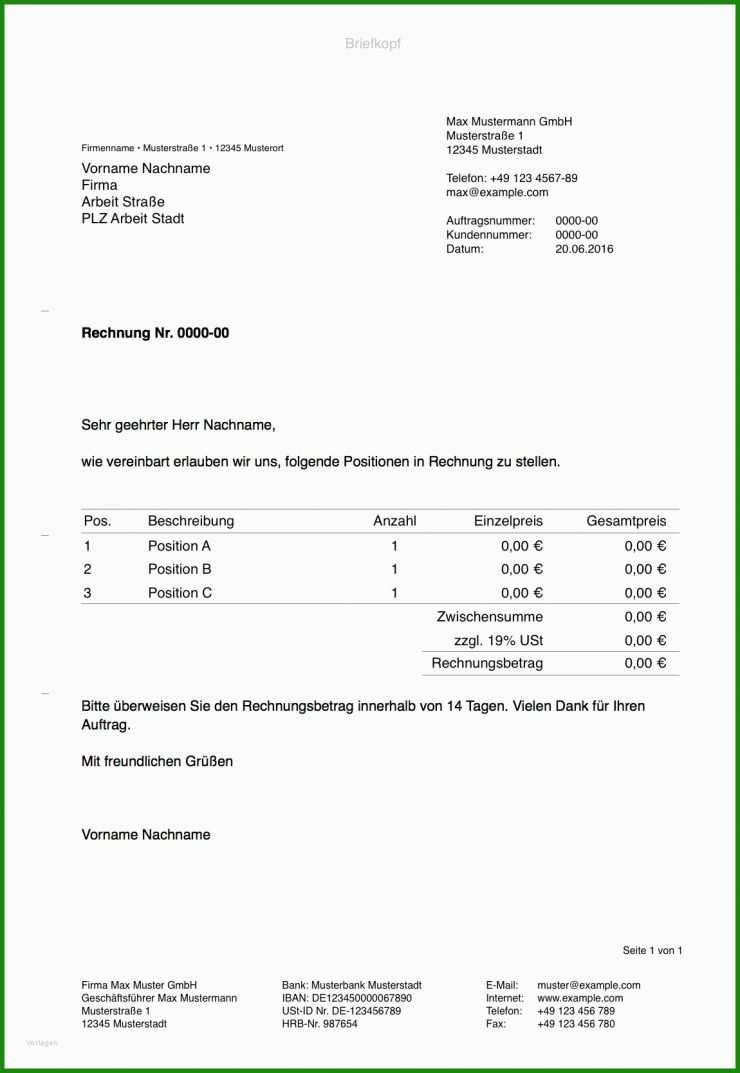 Rechnung Vorlage Pages