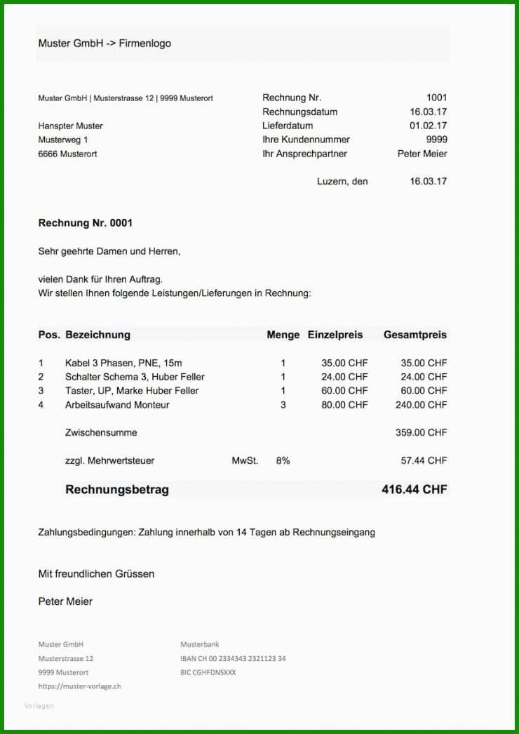 Rechnung Vorlage Selbstständig