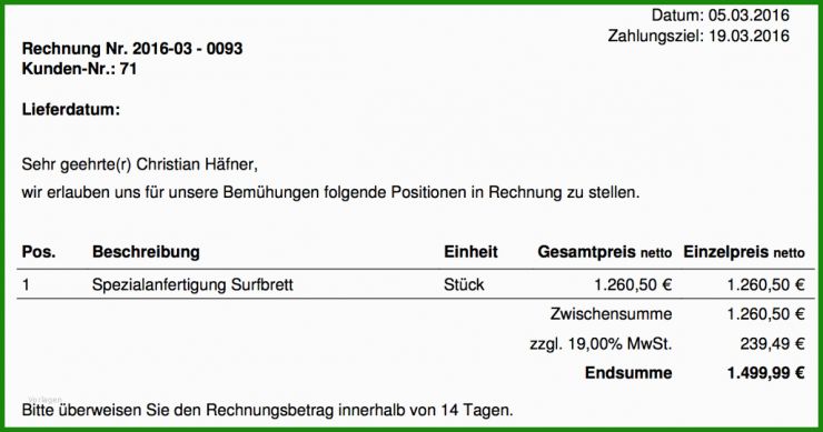 Rechnung Vorlage Unternehmen