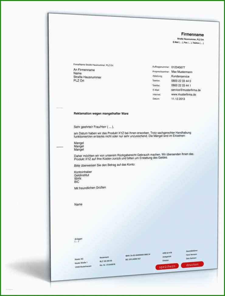 Reklamation Rechnung Muster
