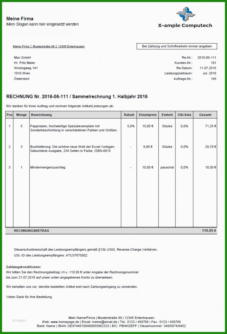 Reverse Charge österreich Rechnung Muster