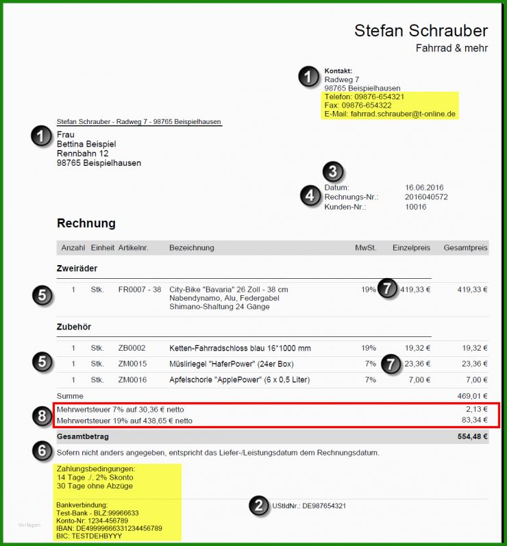 Richtige Rechnung Muster