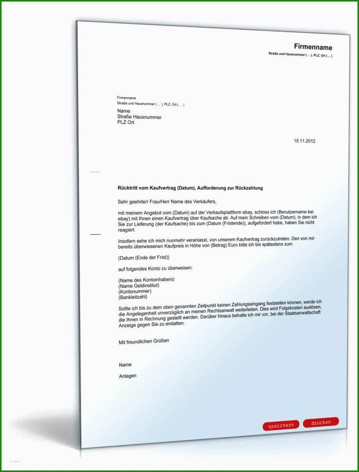 Rücktritt Vom Kaufvertrag Ebay Muster