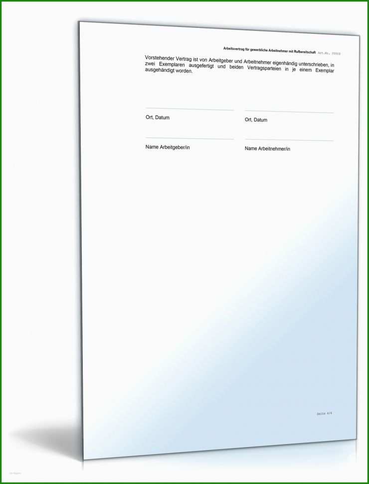 Rufbereitschaft Muster Arbeitsvertrag