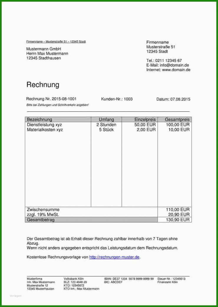 Schadensersatz Rechnung Vorlage