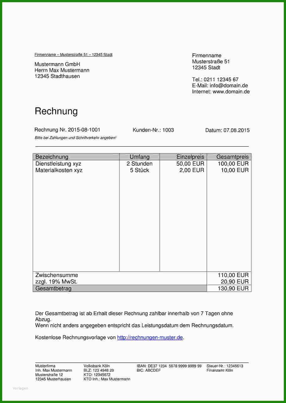 Schadensersatz Rechnung Vorlage