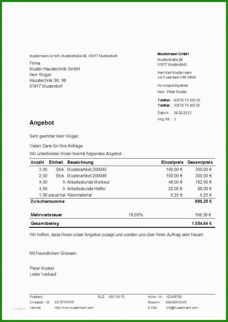 Schreiben Angebot Muster