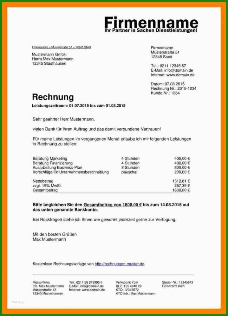 Schreiben Rechnung Vorlage