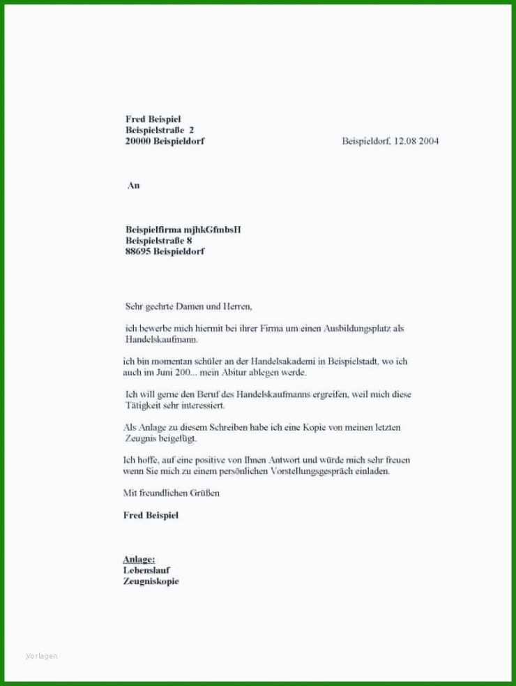Schüler Bewerbung Praktikum Muster