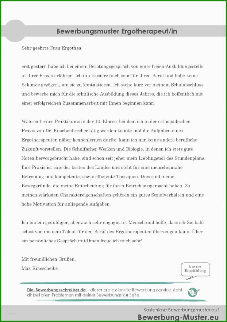 Schulisches Praktikum Bewerbung Muster