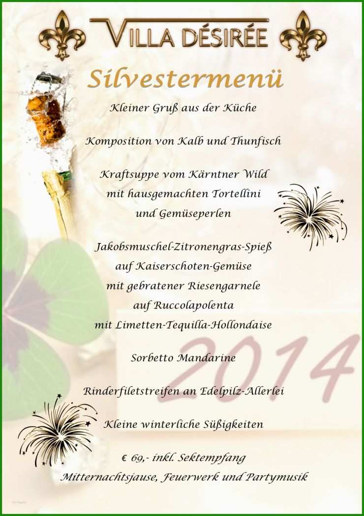 Silvester Speisekarte Vorlage