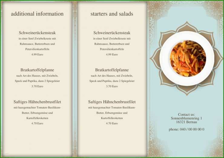 Speisekarte Restaurant Vorlage