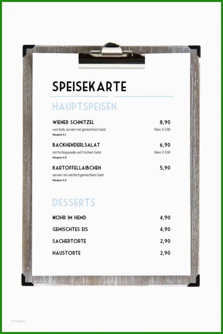 Speisekarte Vorlage A4