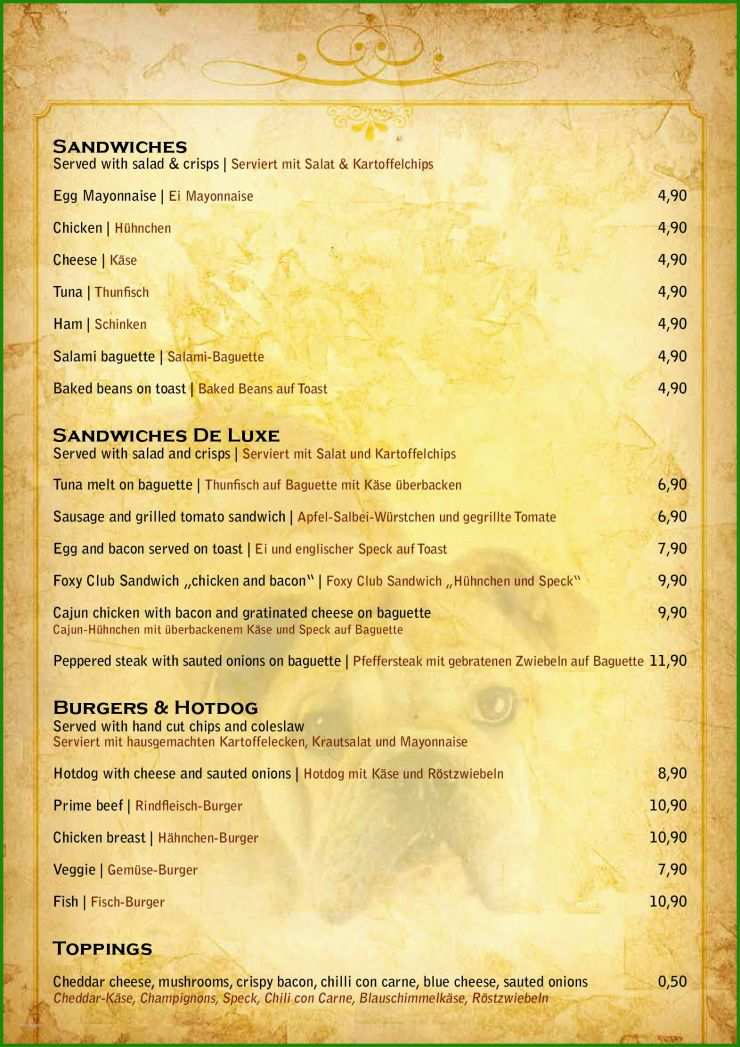 Speisekarte Vorlage Cafe