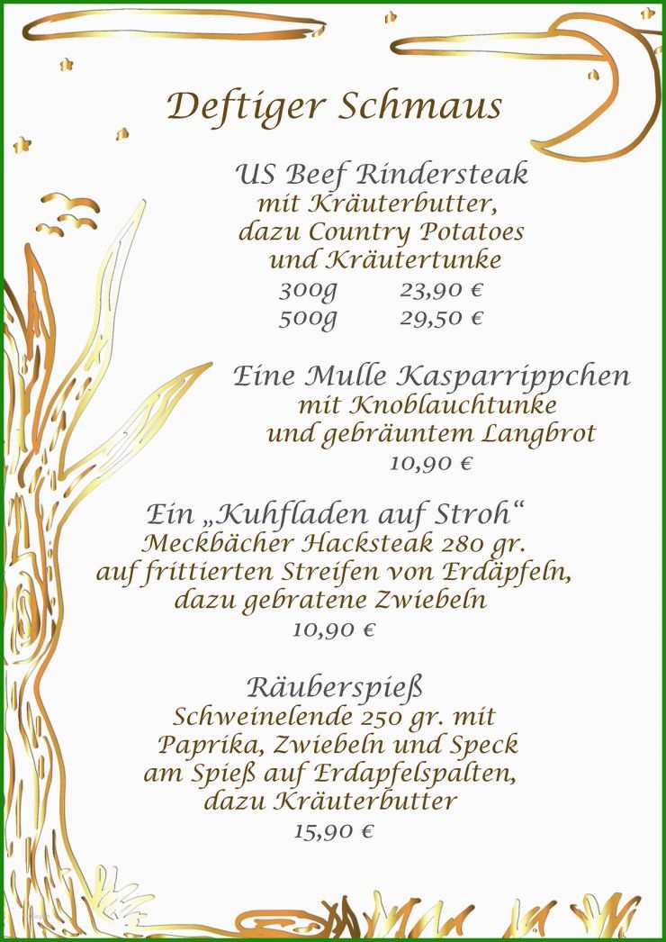 Speisekarte Vorlage Deutsch
