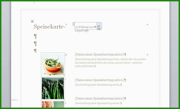 Speisekarte Vorlage Word