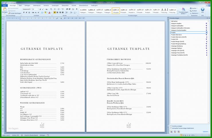 Speisekarte Vorlage Word Download