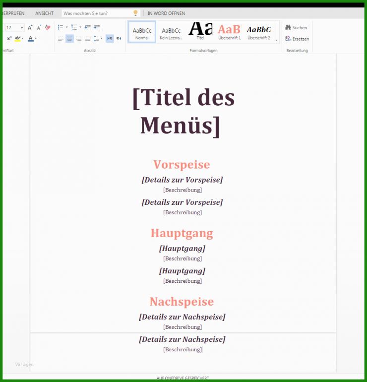 Speisekarte Vorlagen Download