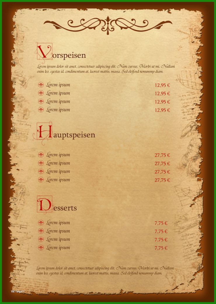 Speisekarte Word Vorlage