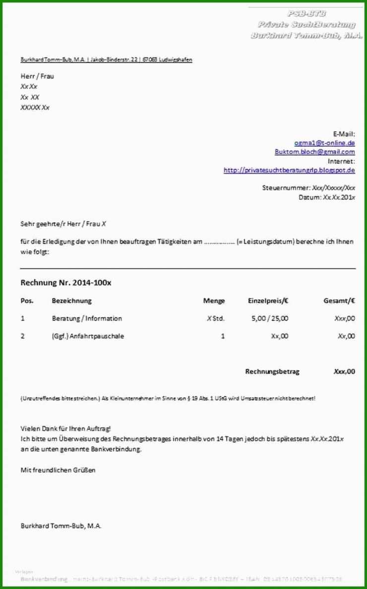 Sponsor Rechnung Vorlage