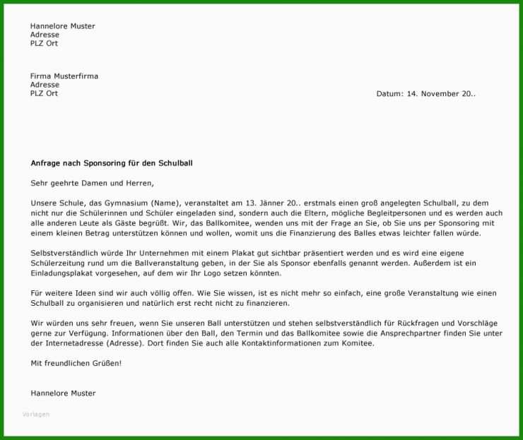 Sponsorenanfrage Brief Muster