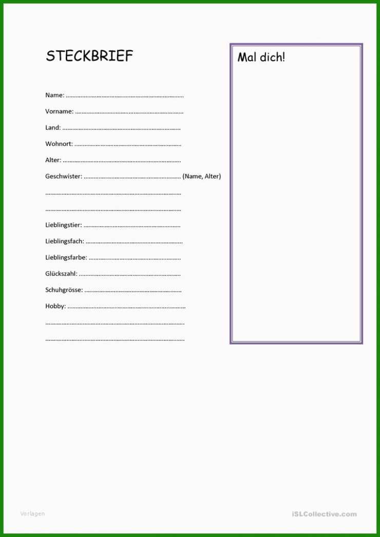 Steckbrief 5. Klasse Vorlage
