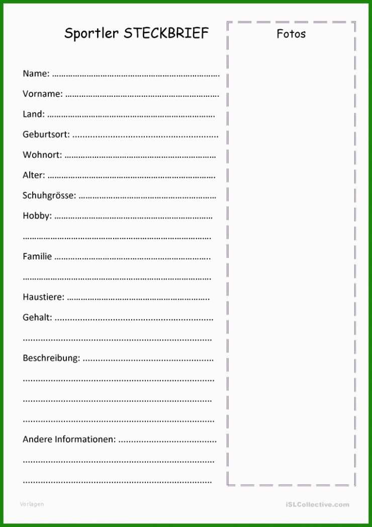 Steckbrief Bild Vorlage