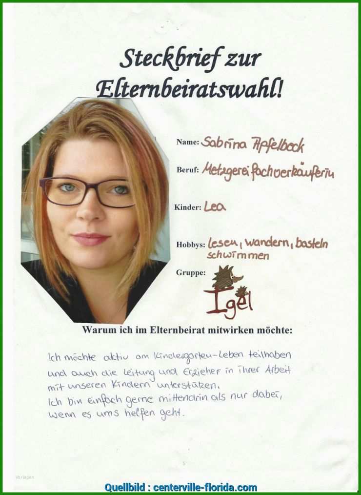 Steckbrief Elternbeirat Kindergarten Vorlage