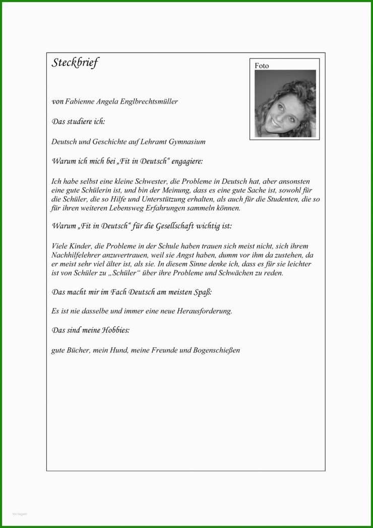 Steckbrief Erzieherin Muster