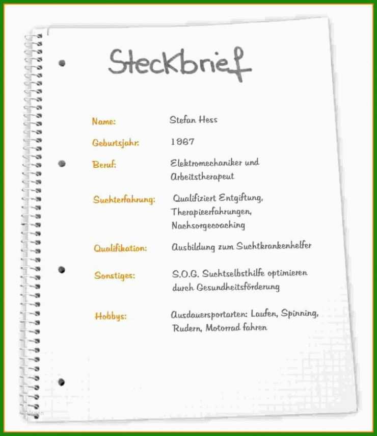 Steckbrief Für Die Eltern Im Kindergarten (praktikum) Muster