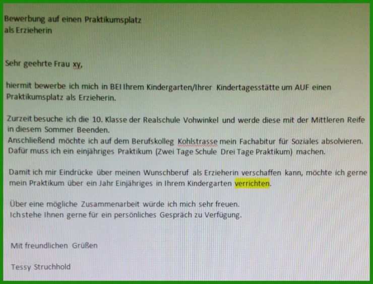 Steckbrief Für Ein Praktikum Im Kindergarten Vorlage