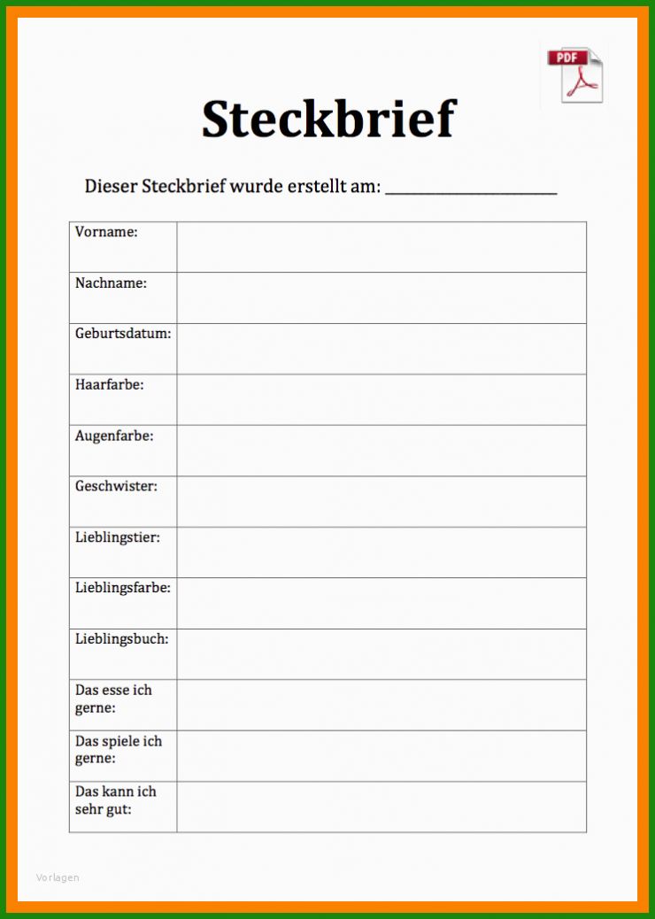 Steckbrief Für Schüler Vorlage