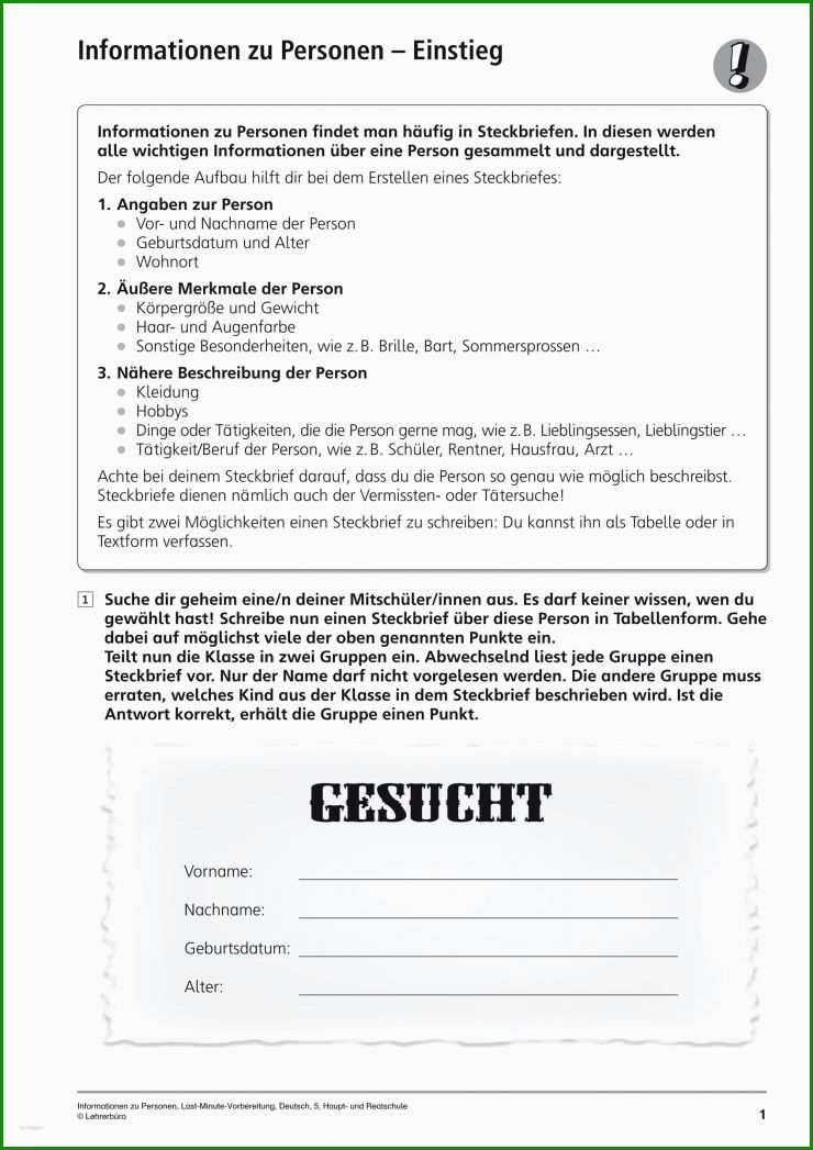 Steckbrief In Textform Vorlage