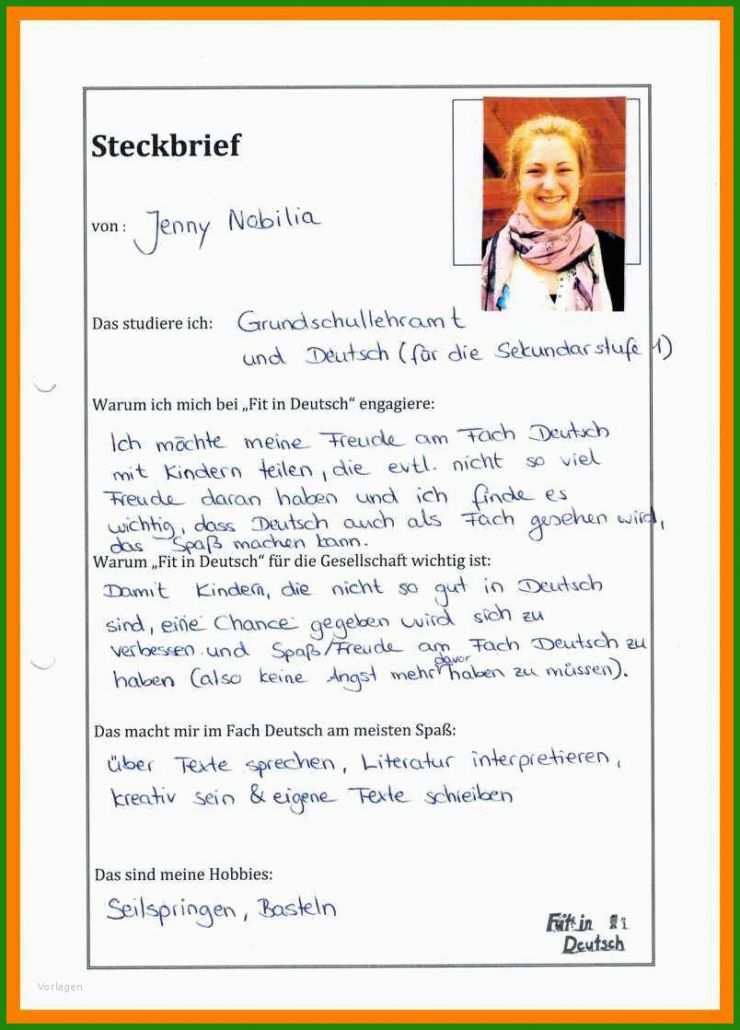 Steckbrief Kindergarten Erzieherin Muster