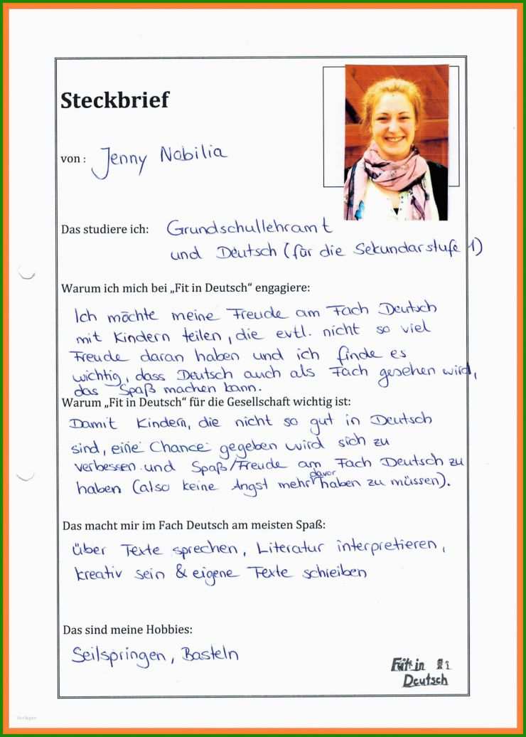 Steckbrief Kindergarten Praktikantin Für Eltern Muster