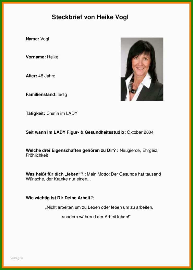 Steckbrief Kindergarten Praktikantin Muster