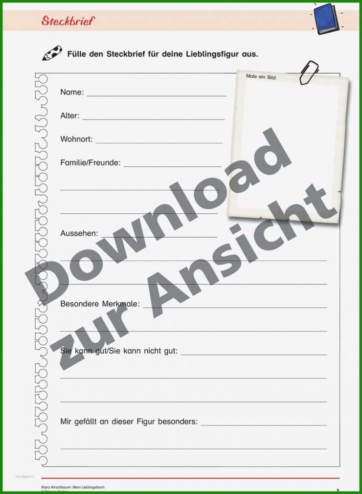 Steckbrief Layout Vorlage