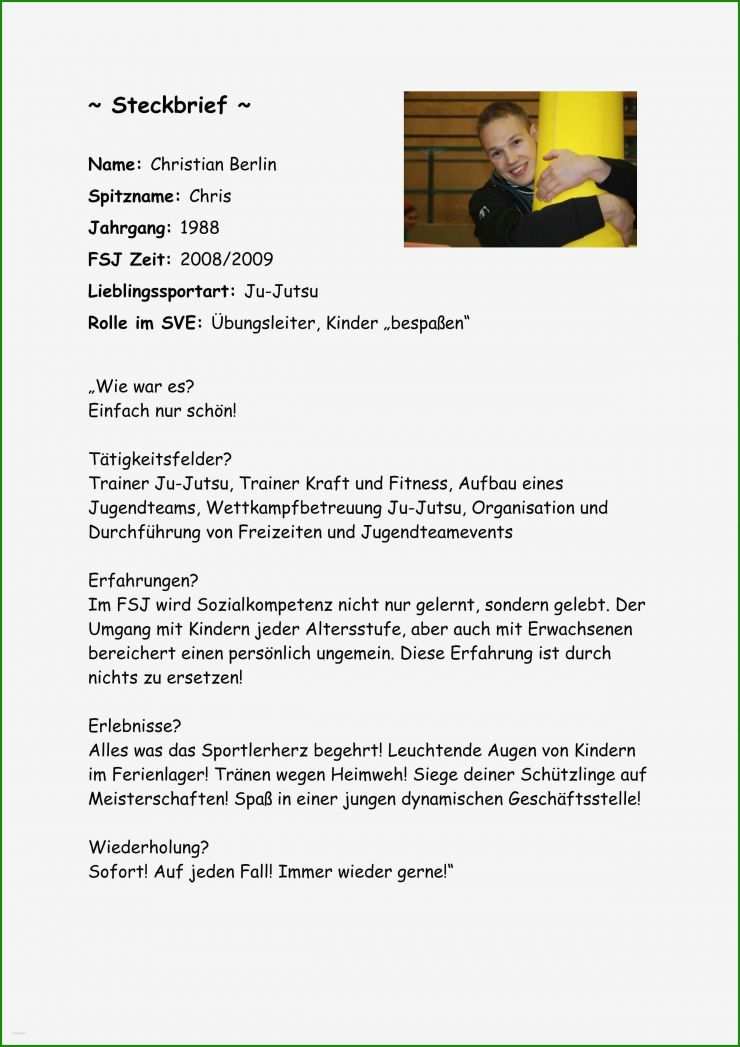 Steckbrief Schülerpraktikum Kindergarten Vorlage