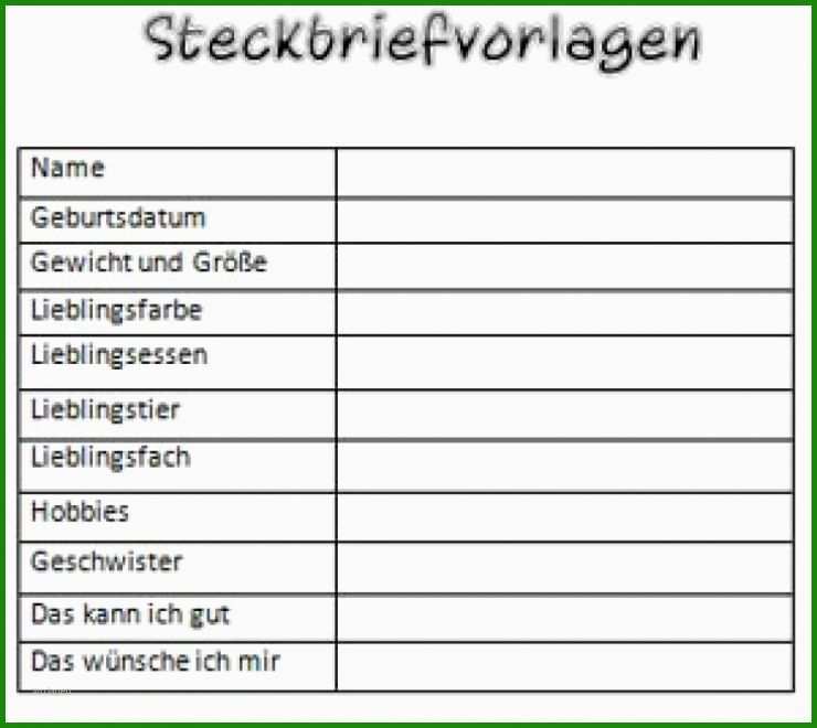 Steckbrief Vorlage Erwachsene