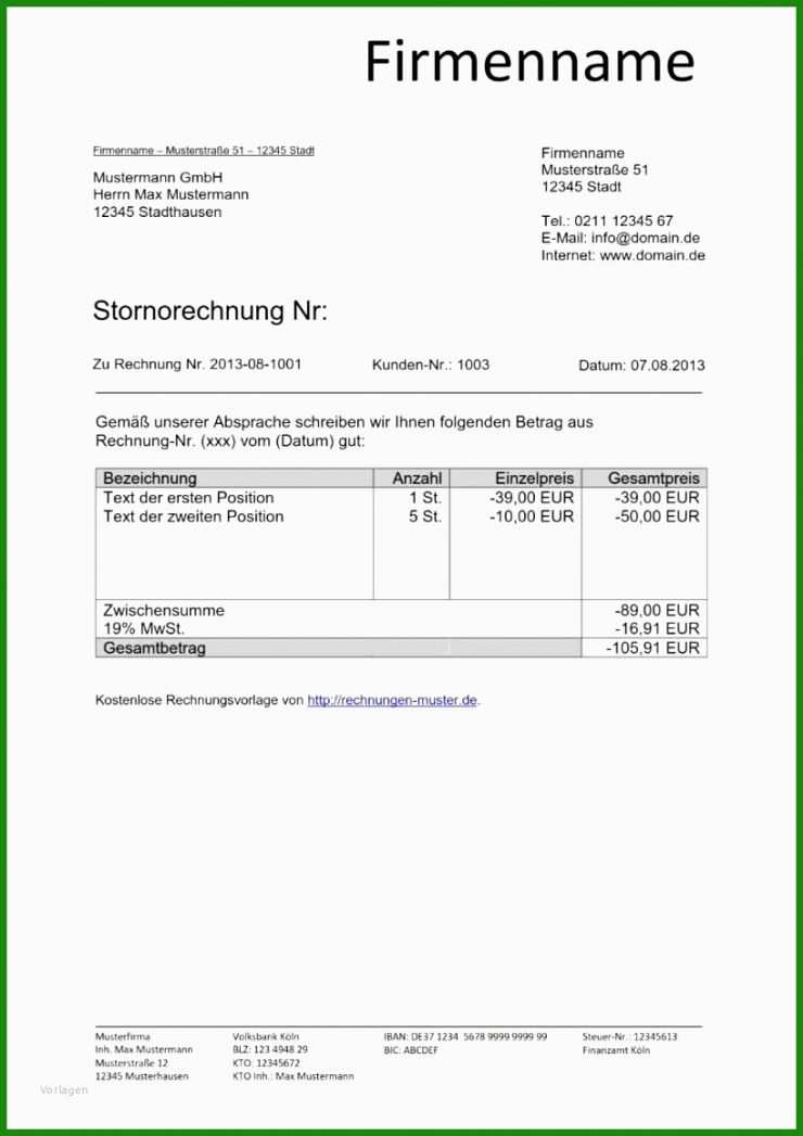 Storno Rechnung Vorlage