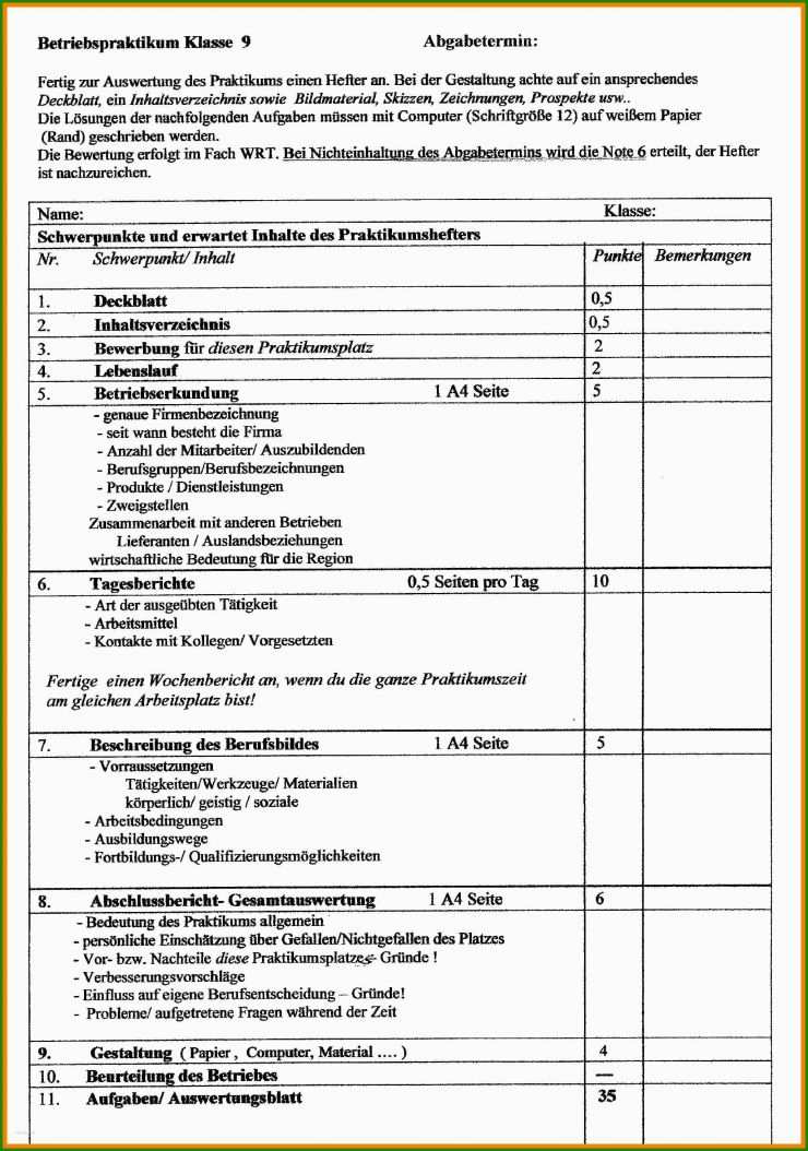Tabellarischer Tagesbericht Praktikum Vorlage